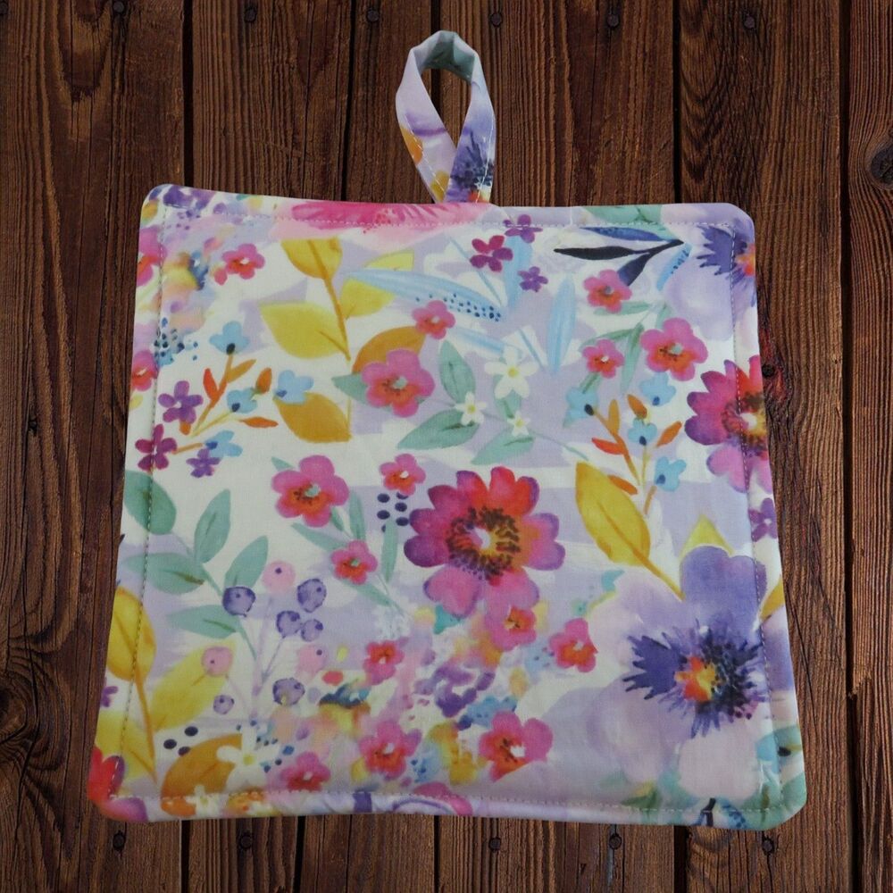 Handmade Potholder,  Purple and Pink Floral